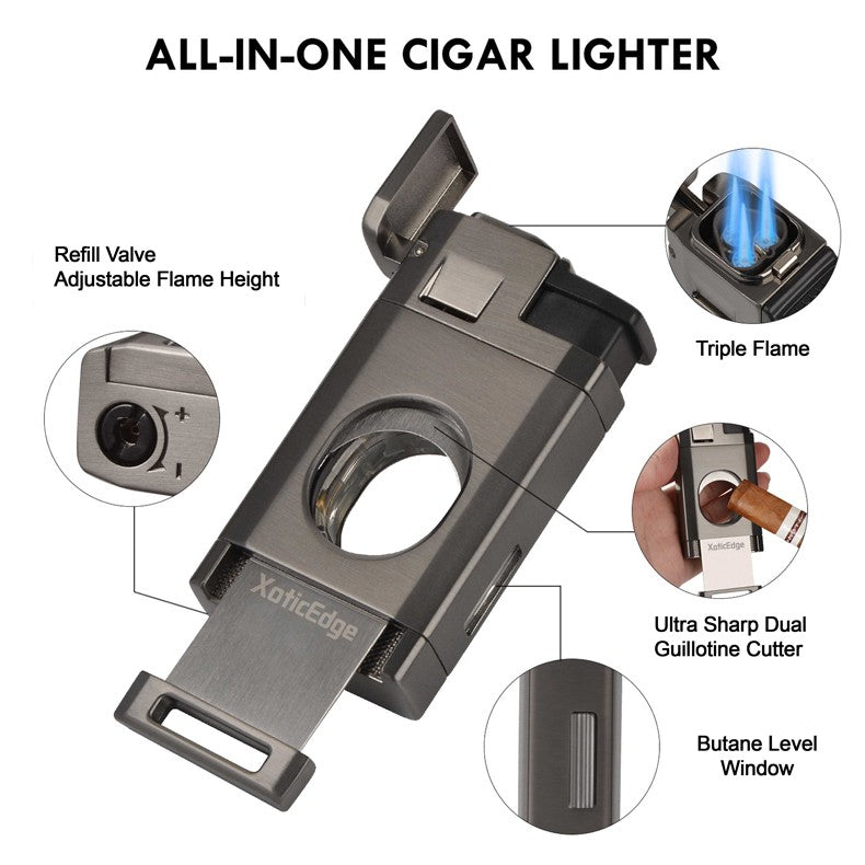 Triple Flame Cigar Torch Lighter with Straight Cutter