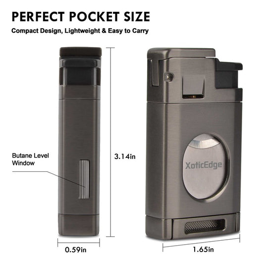 Triple Flame Cigar Torch Lighter with Straight Cutter